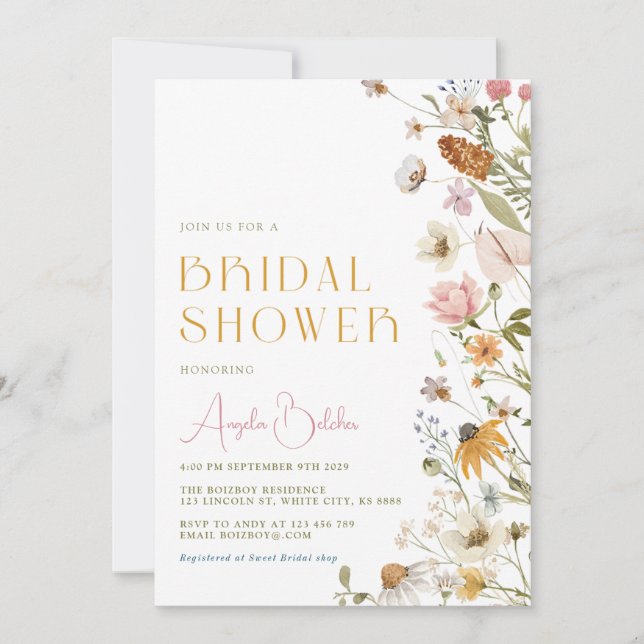 Invitation fleur sauvage de douche nuptiale (Devant)