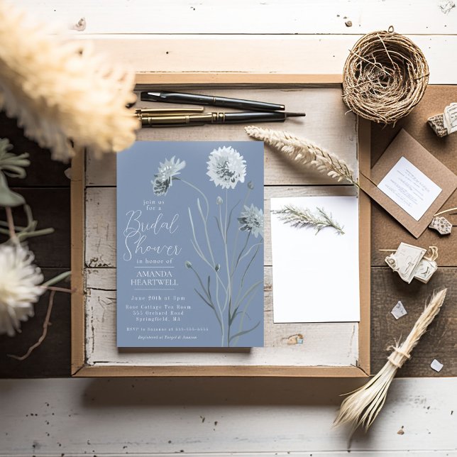 Invitation Fleur sauvage de douche nuptiale bleu (Blue Wildflower Bridal Shower Invitation)