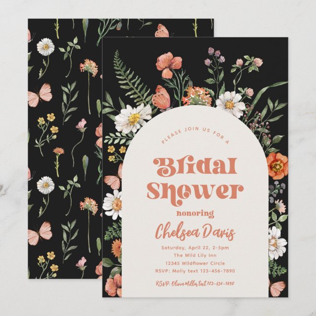 Invitation fleur sauvage de douche nuptiale | Mari (Devant / Derrière)
