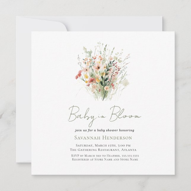 Invitation Fleur sauvage de jardin bébé dans le Baby shower e (Devant)