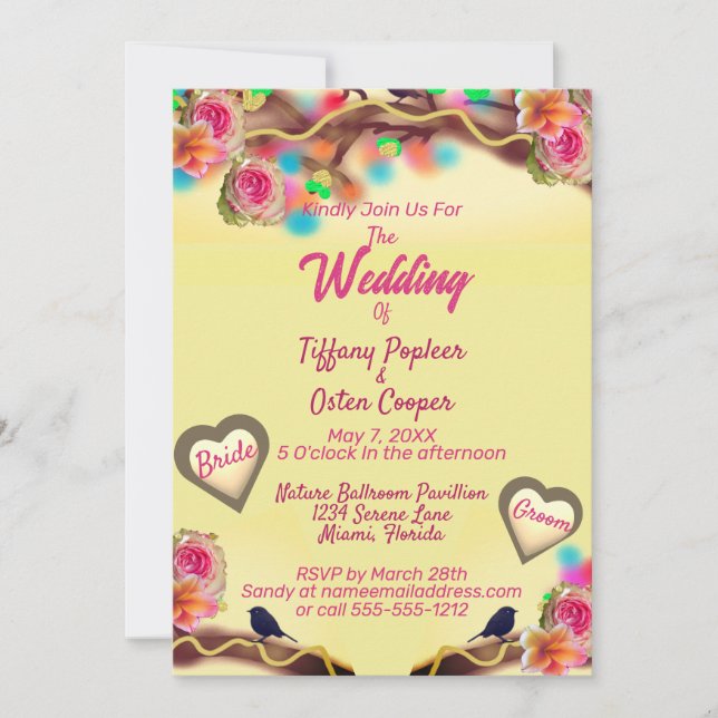 Invitation Fleur sauvage de jardin enchanté Mariage papillon (Devant)