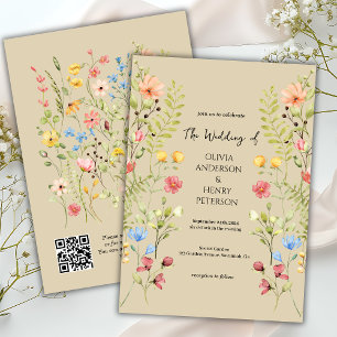 Invitation Fleur sauvage de jardin Ressort Neutral QR Code Ma