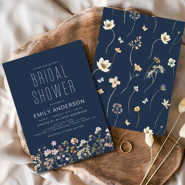 Invitation Fleur sauvage de la marine Blue Boho Fête des mari (Créateur téléchargé)