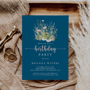 Invitation Fleur sauvage de la marine Boho de verdure