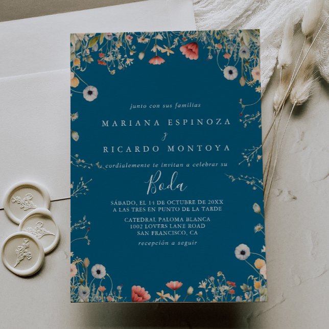 Invitation Fleur sauvage de la marine Boho Mariage espagnol (Créateur téléchargé)
