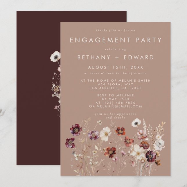 Invitation Fleur sauvage de l'automne Meadow Taupe (Devant / Derrière)