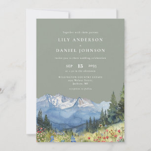 Invitation Fleur sauvage de montagne Sage Green Watercolor Ma