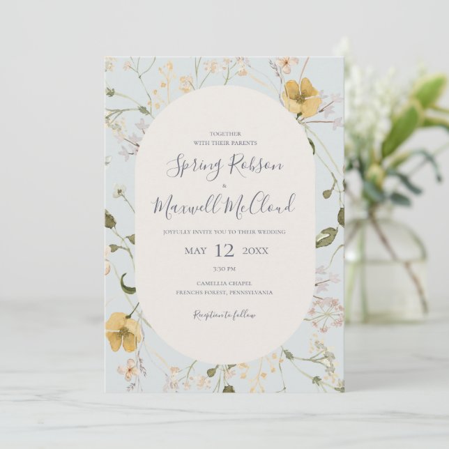 Invitation Fleur sauvage de printemps | Bleu clair tout en un (Debout devant)