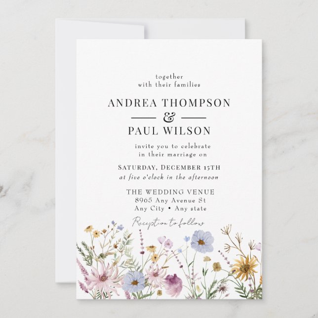 Invitation Fleur sauvage de printemps | Boho Chic Mariage (Devant)