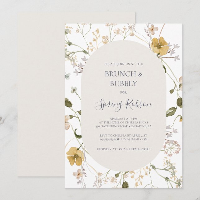 Invitation Fleur sauvage de printemps | Brunch blanc et douch (Devant / Derrière)