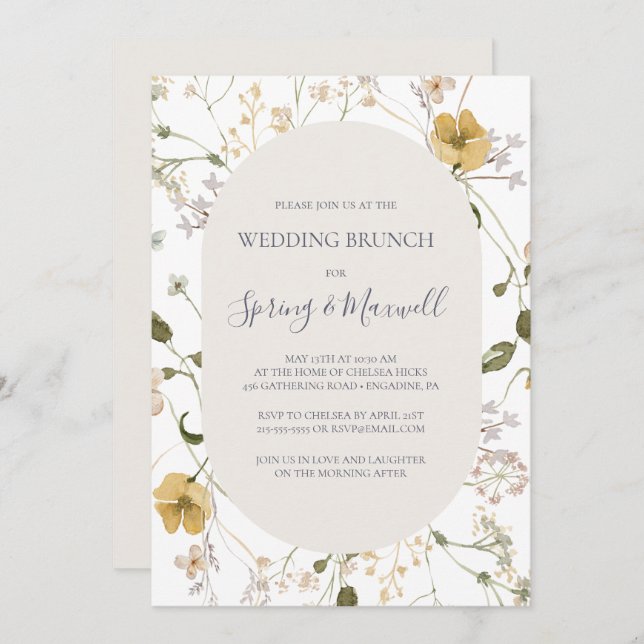 Invitation Fleur sauvage de printemps | Brunch Mariage blanc (Devant / Derrière)