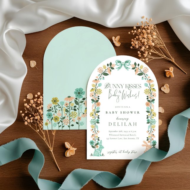 Invitation Fleur sauvage de printemps Easter Bunny Baby showe (Spring Wildflower Easter Bunny Baby Shower Bow Invitation)