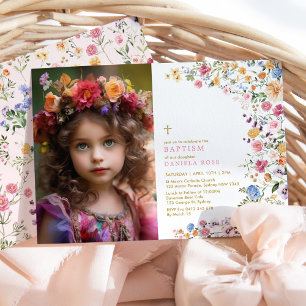 Invitation Fleur sauvage de printemps Jardin fille Baptême Ph