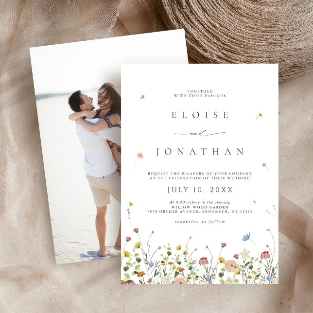 Invitation Fleur sauvage de printemps Jardin Floral Boho Phot (Spring Wildflower Garden Floral Boho Photo Wedding Invitation)