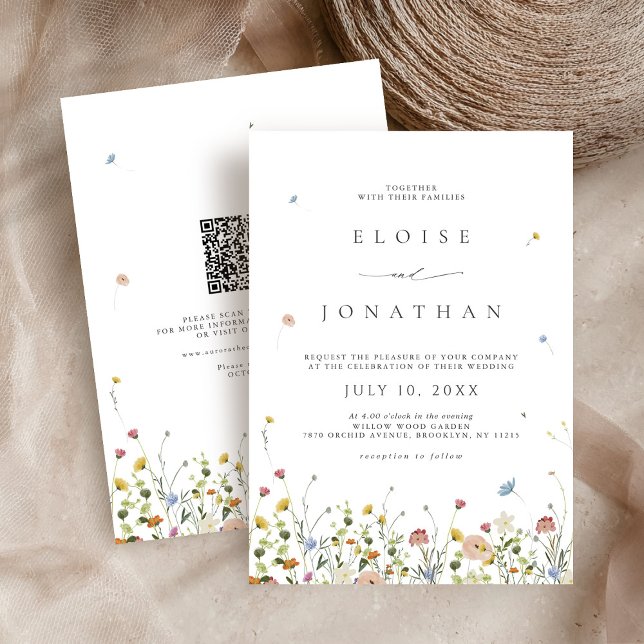 Invitation Fleur sauvage de printemps Jardin Floral QR Code M (Spring Wildflower Garden Floral QR Code Wedding Invitation)