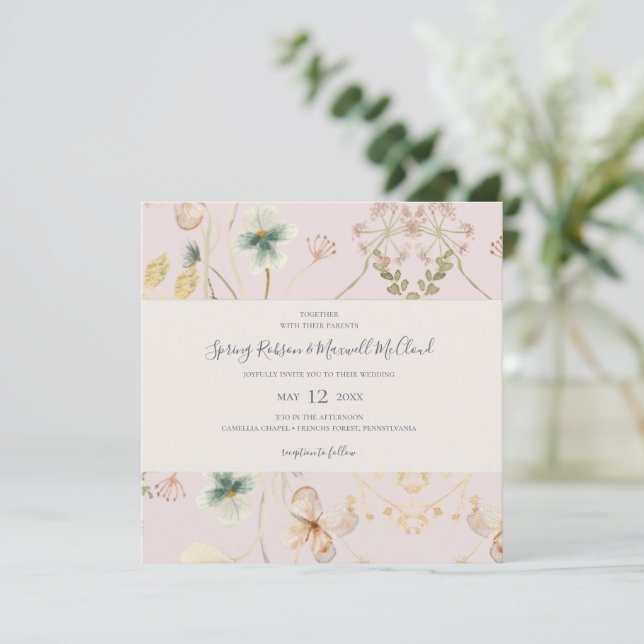 Invitation Fleur sauvage de printemps | Mariage Carré flush (Debout devant)