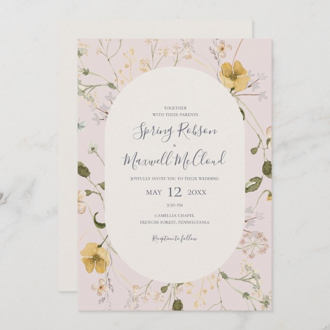 Invitation Fleur sauvage de printemps | MARIAGE DÉCONTRACTÉ (Devant / Derrière)