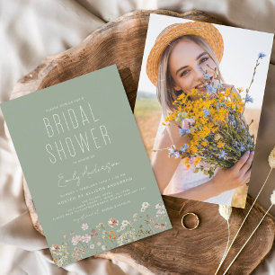 Invitation Fleur sauvage de Sage Green Boho Photo