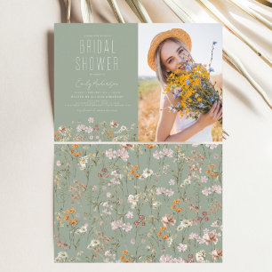 Invitation Fleur sauvage de Sage Green Boho Photo