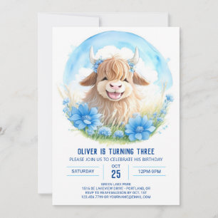 Invitation Fleur sauvage de vache Pampas Highland Anniversair