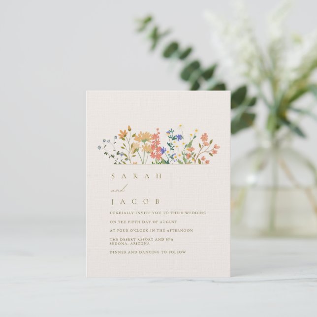 Invitation Fleur sauvage d'été Boho Mariage (Debout devant)