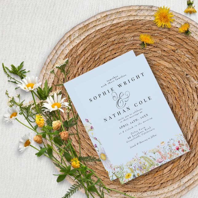 Invitation Fleur sauvage d'été du printemps Mariage Boho bleu (Créateur téléchargé)