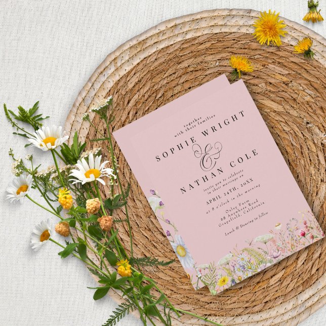Invitation Fleur sauvage d'été du printemps Mariage Boho rose (Créateur téléchargé)