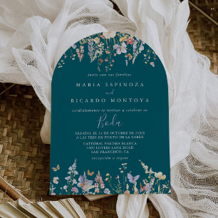 Invitation Fleur sauvage d'été Multicolore vert Mariage espag