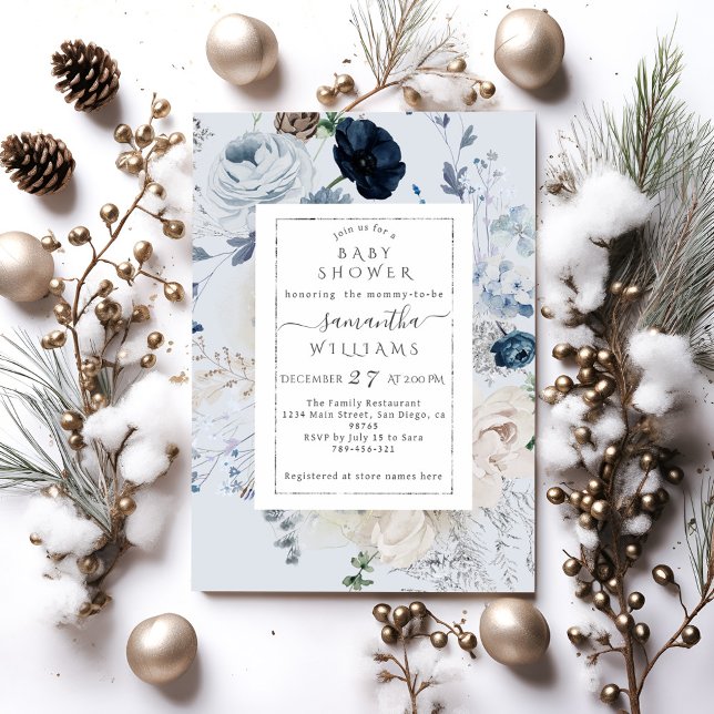 Invitation Fleur sauvage d'hiver Elegant Baby shower Boho (Créateur téléchargé)