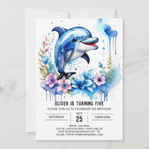 Invitation Fleur sauvage Dolphin Magie anniversaire