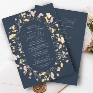 Invitation Fleur sauvage Double Arch Navy RSVP QR Code Mariag