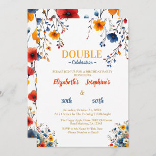 Invitation Fleur sauvage double fête d'anniversaire
