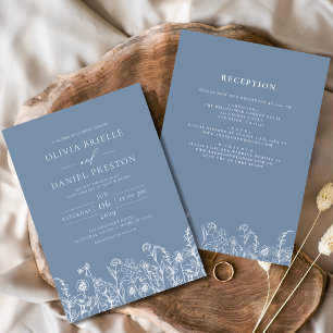 Invitation Fleur sauvage Dusty Bleu tout en un Mariage botani