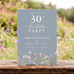Invitation Fleur sauvage Dusty Blue Garden Floral 30e anniver