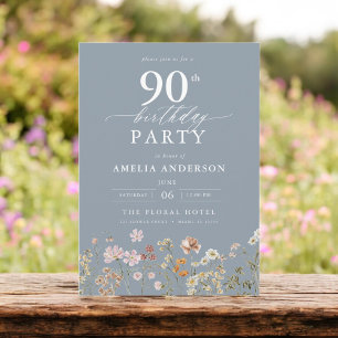 Invitation Fleur sauvage Dusty Blue Garden Floral 90e anniver