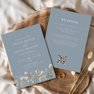 Invitation Fleur sauvage Dusty Blue tout en un Mariage de cod
