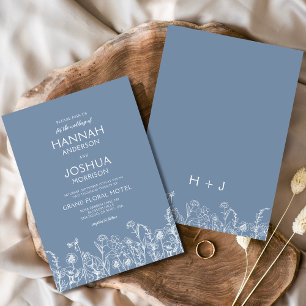 Invitation Fleur sauvage Dusty Mariage botanique bleu