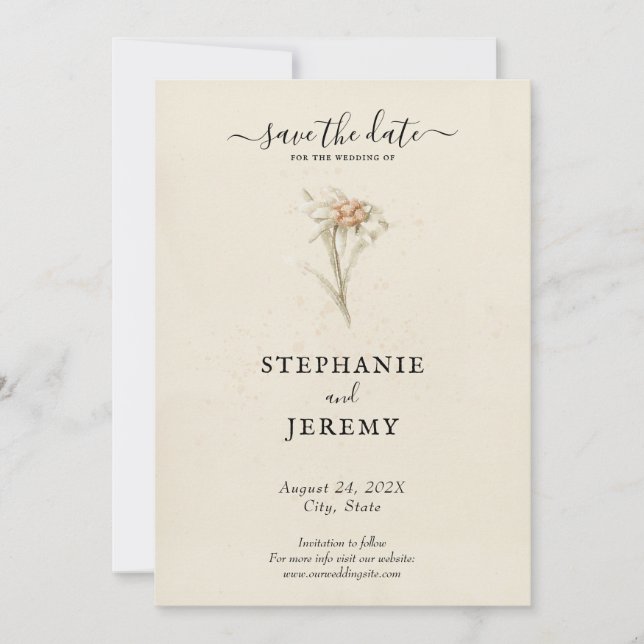 Invitation Fleur sauvage Edelweiss Enregistrer la date Invita (Devant)