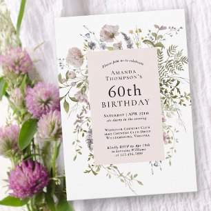 Invitation Fleur sauvage Élégant Botanique 60e anniversaire