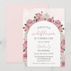 Invitation Fleur sauvage Élégant Floral Baby Girl 1er anniver