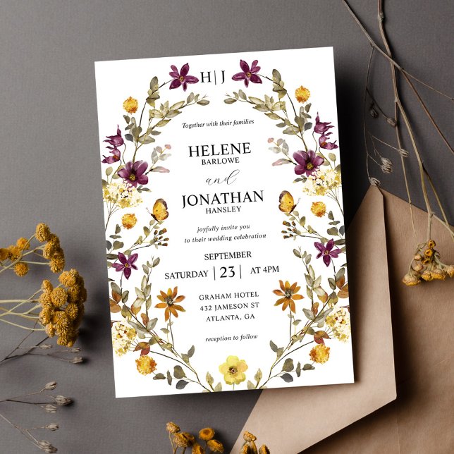 Invitation Fleur sauvage Élégant Floral Mariage moderne (Wildflower Elegant Modern Floral Wedding Invitation)