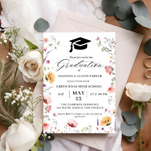 Invitation Fleur sauvage élégant Meadow Garden Twin Graduatio