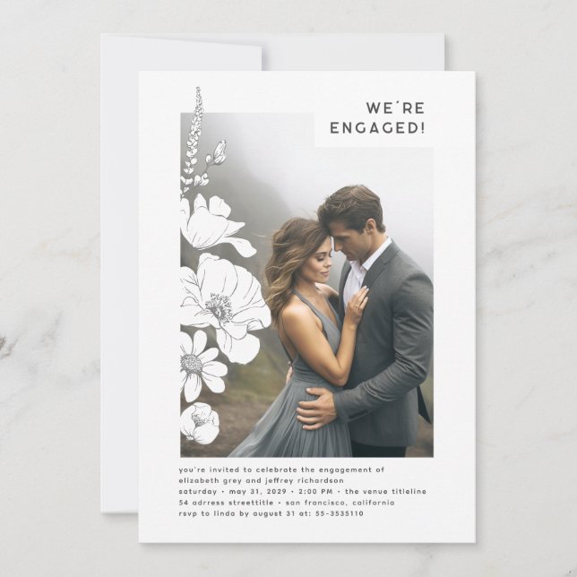 Invitation Fleur sauvage Elegant Modern Engagement Party Phot (Devant)