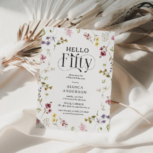 Invitation Fleur Sauvage Élégante 'Bonjour Cinquante' 50e Ann