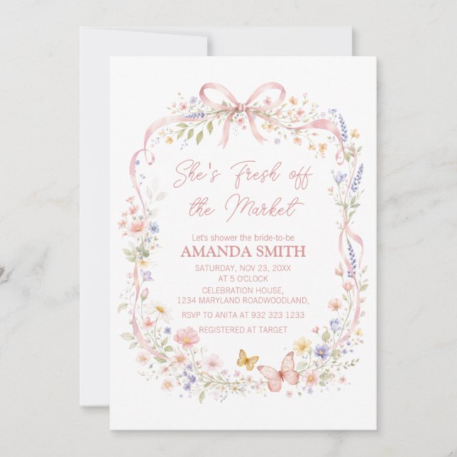 Invitation Fleur sauvage Elle sort de la douche de mariée  (Devant)