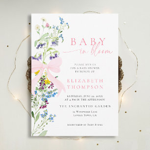 Invitation Fleur sauvage en Fleur Garden Bow Girl Baby shower