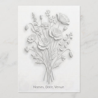 Invitation Fleur Sauvage en Relief Faux Blanc sur Blanc Minim