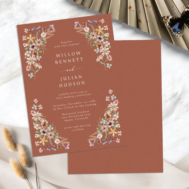 Invitation Fleur sauvage en terre cuite Boho Mariage (Terracotta Wildflower Boho Wedding Invitation by Painted Paperie
)