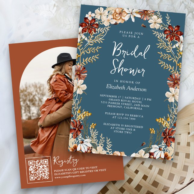 Invitation Fleur sauvage en terre cuite Dusty Fête des mariée (Créateur téléchargé)