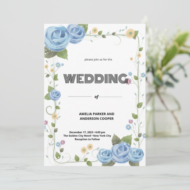 Invitation Fleur sauvage et Mariage Arrière - plan blanc (Debout devant)